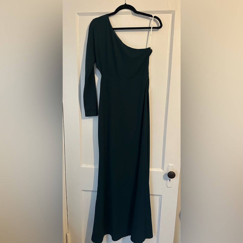 Lulus Wondrous Romance Dark Green One-Shoulder Mermaid Maxi Dress